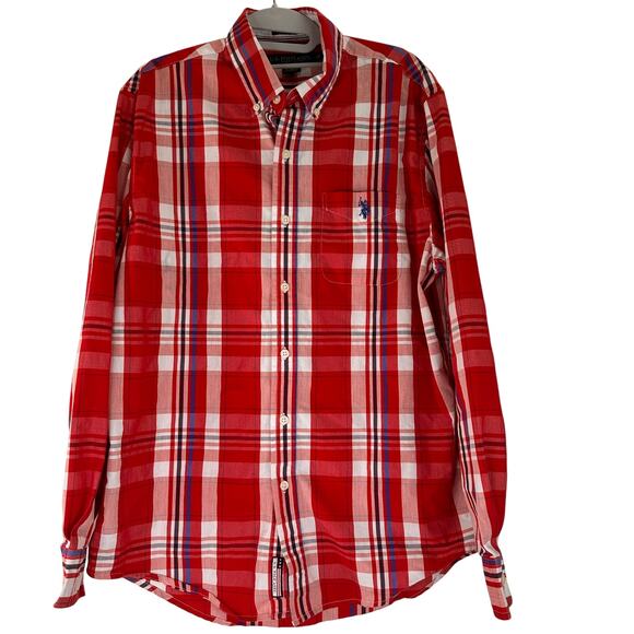 U.S. Polo Assn Stretch Red Plaid Button Up Shirt Size Medium - Picture 1 of 5